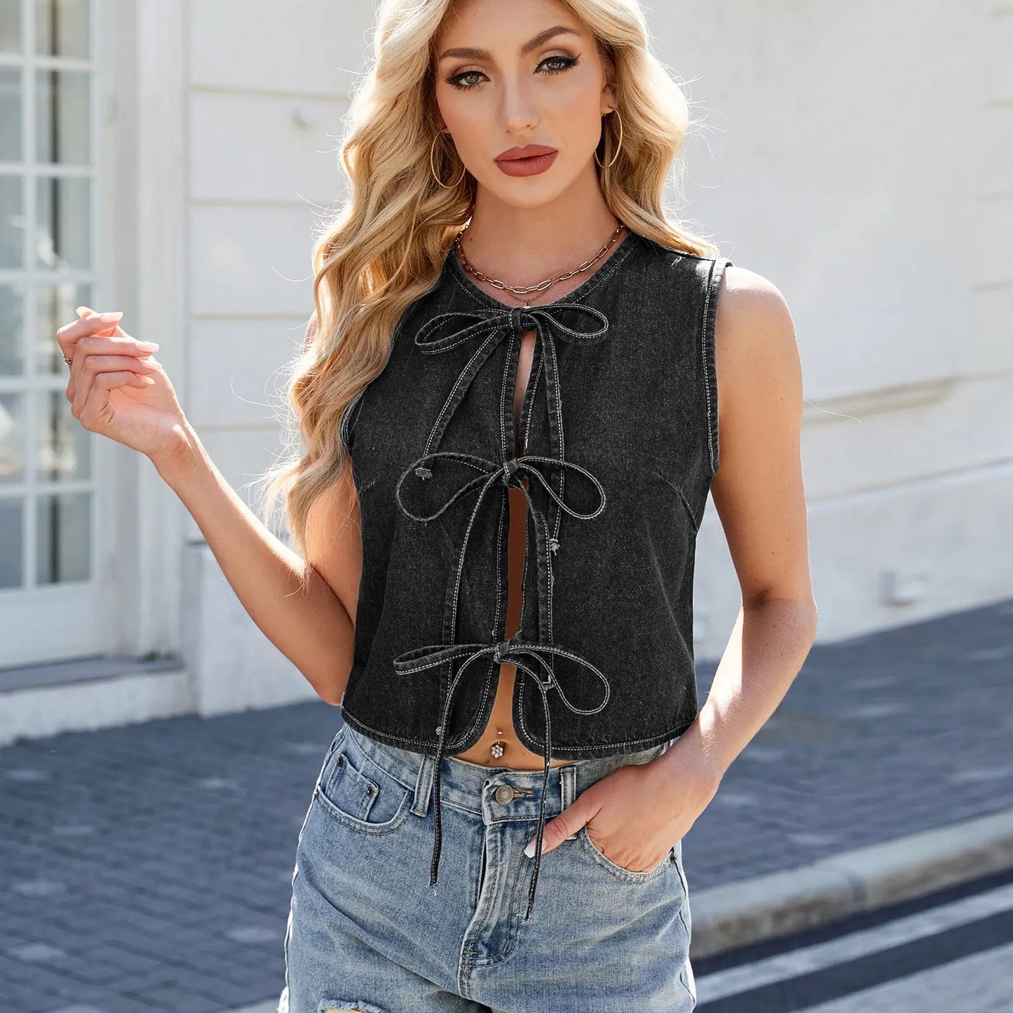 Women's Lace-up Waistcoat Vest Top null