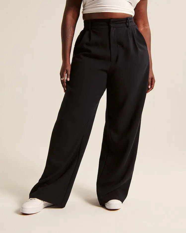 High Waist Straight Trousers With Pocket null