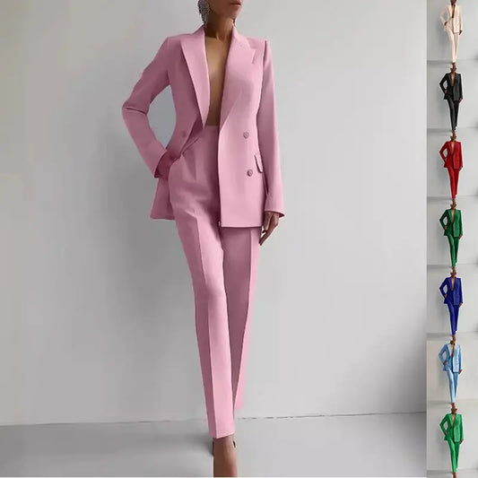 Casual Suits Fashion Long Sleeve Single-breasted Jacket Top And Slim Fit Trousers Women's Business Suits Velare Lux