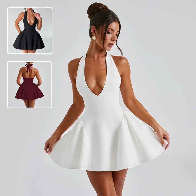 Sexy Deep V-neck Halter Dress null