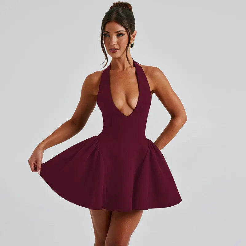 Sexy Deep V-neck Halter Dress null