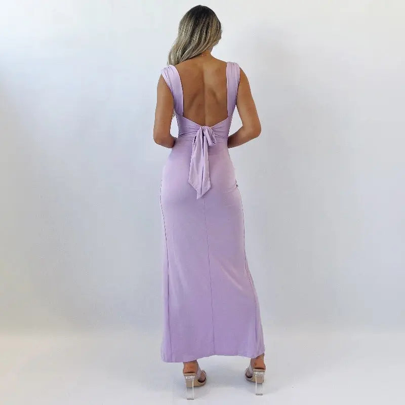 Slim Sleeveless Slit Dress With Back Tie null