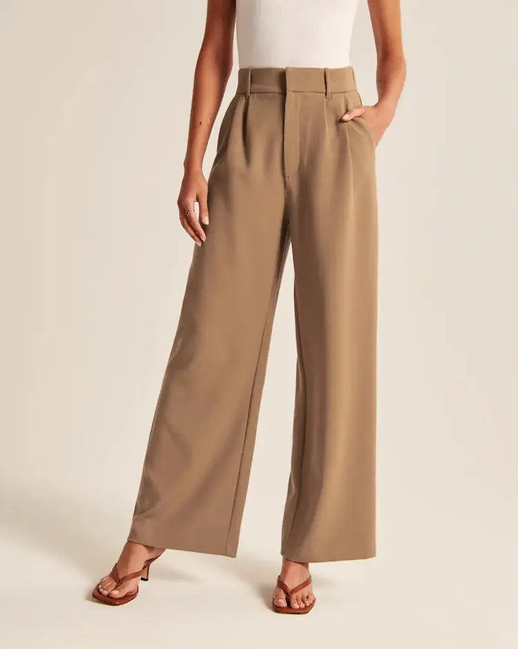 High Waist Straight Trousers With Pocket null