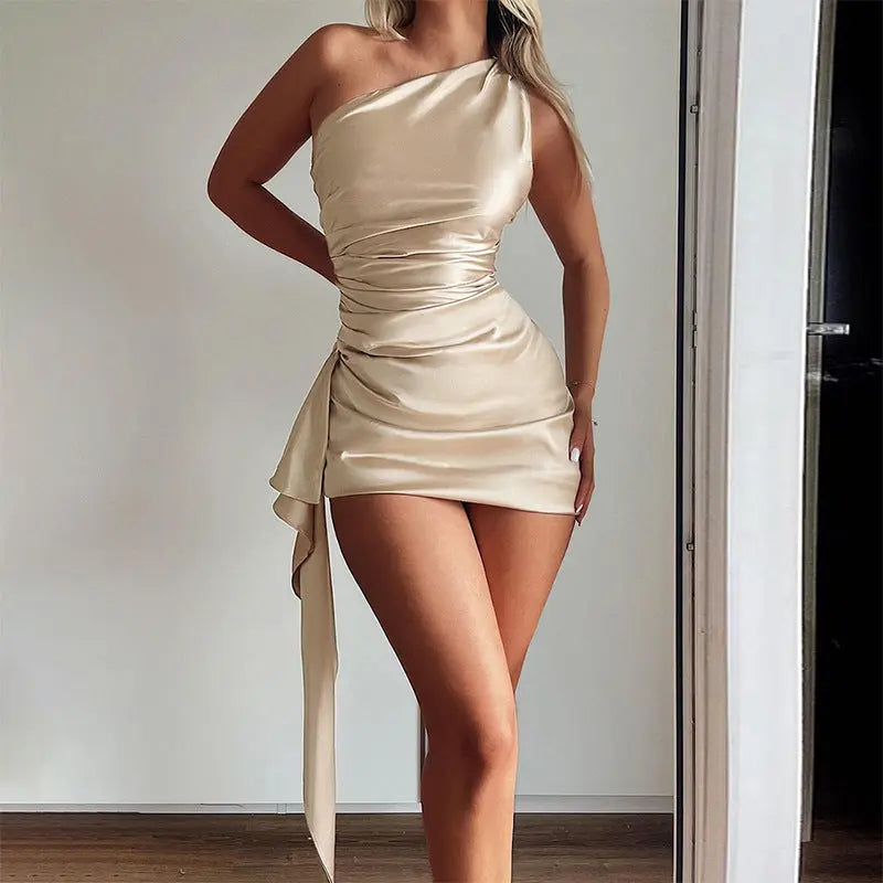 One-shoulder Sleeveless Mini Dress null