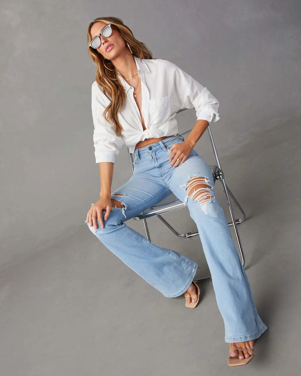 Women Fashion Temperament Wide-leg Jeans null