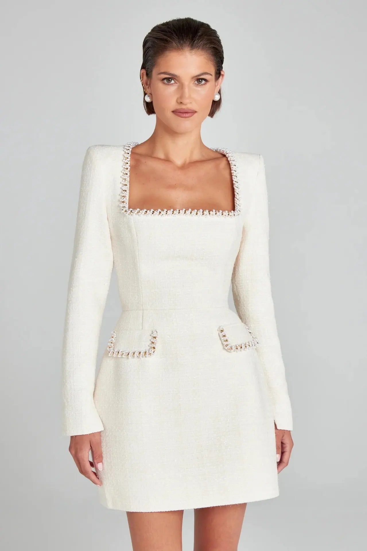 U-Neck Long Sleeved Beaded Dress null