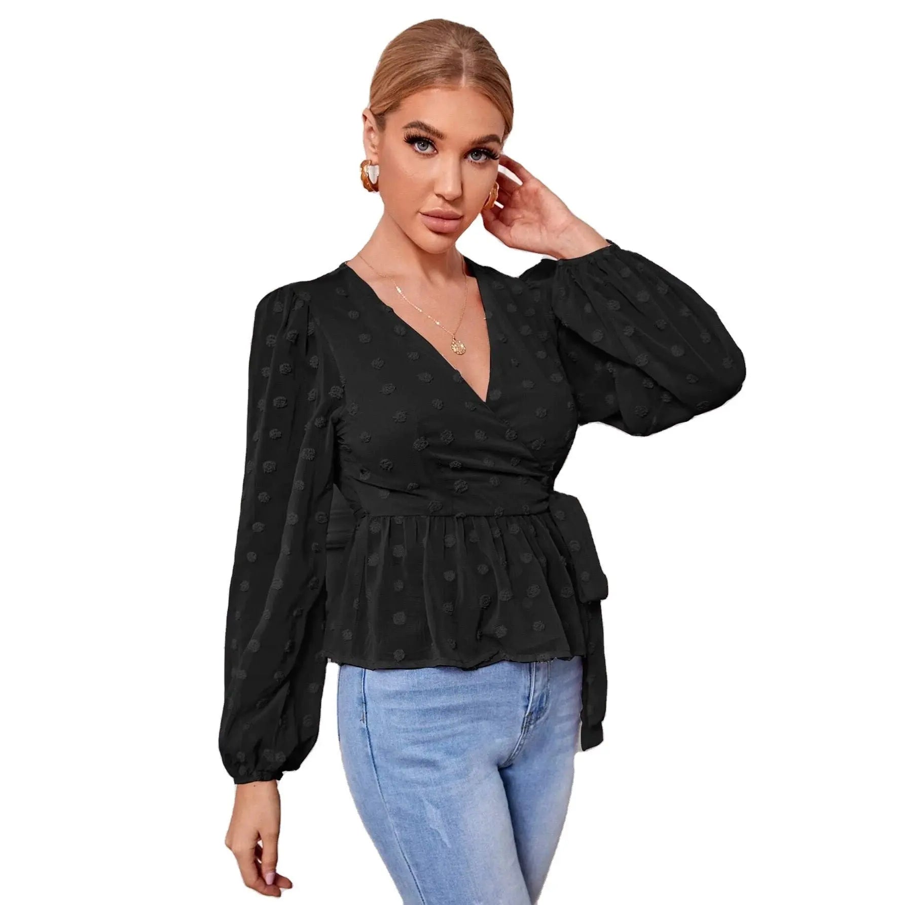 V-neck Slim-fit Light Mature Blouse null