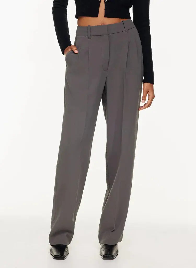 High Waist Straight Trousers With Pocket null