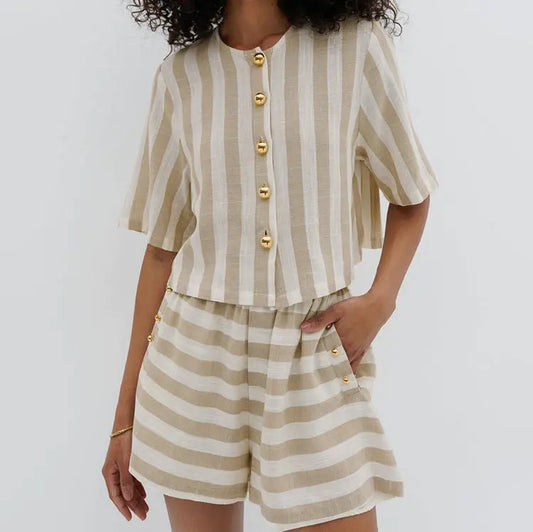 Short Sleeve Striped Shirt And Shorts Suit null