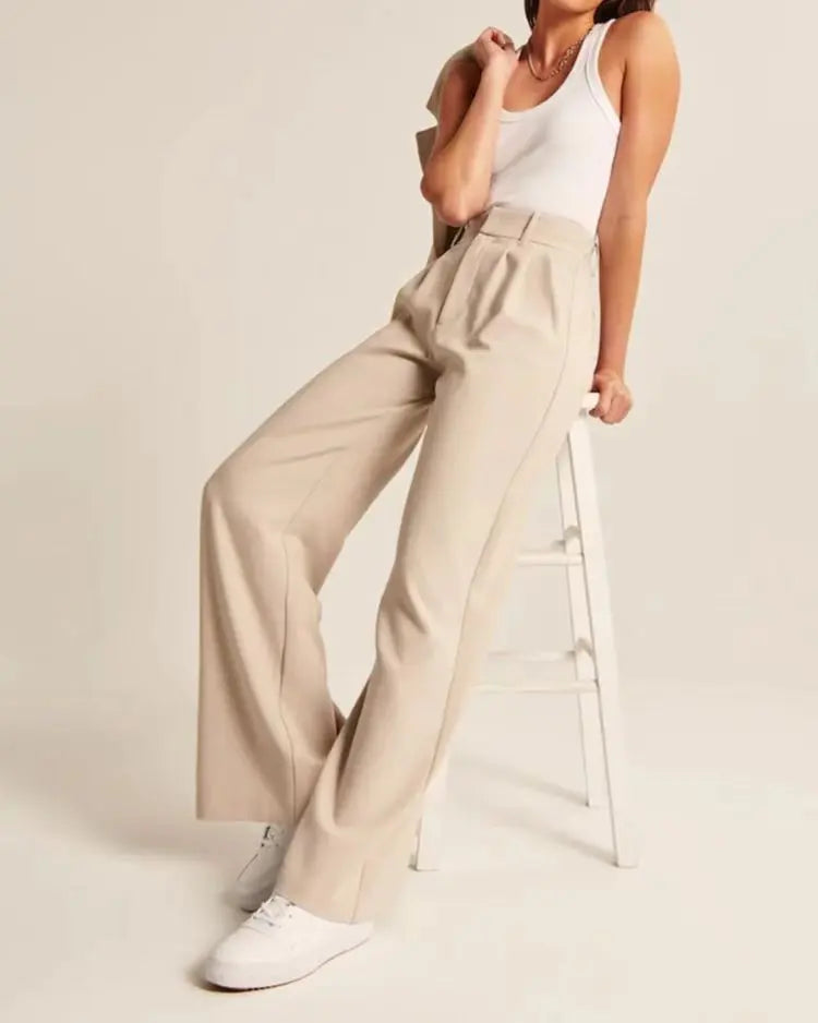 High Waist Straight Trousers With Pocket null