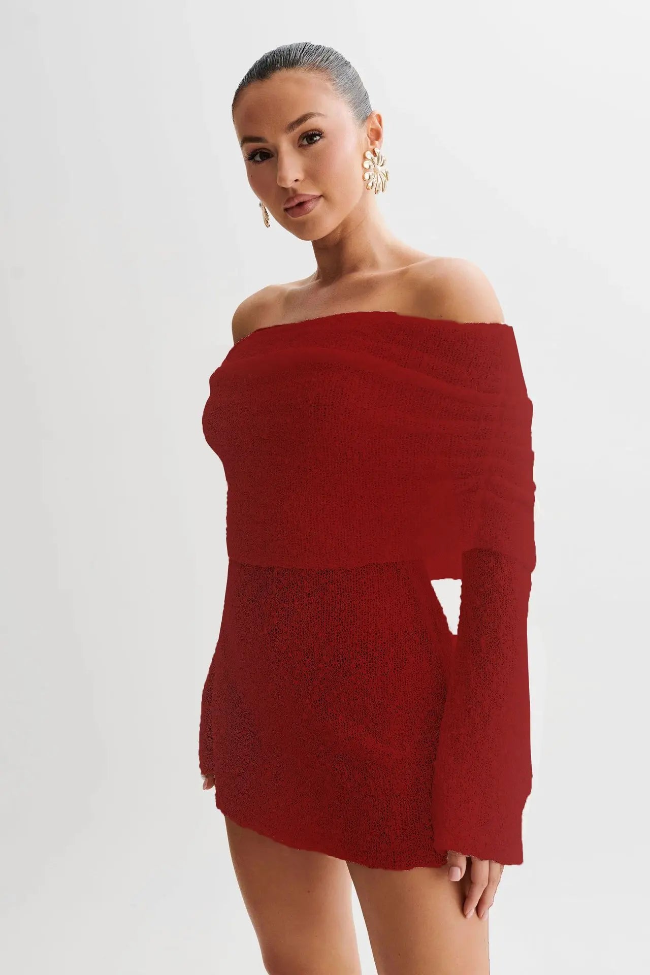 Off Shoulder Bodycon Long Sleeve Mini Dress null