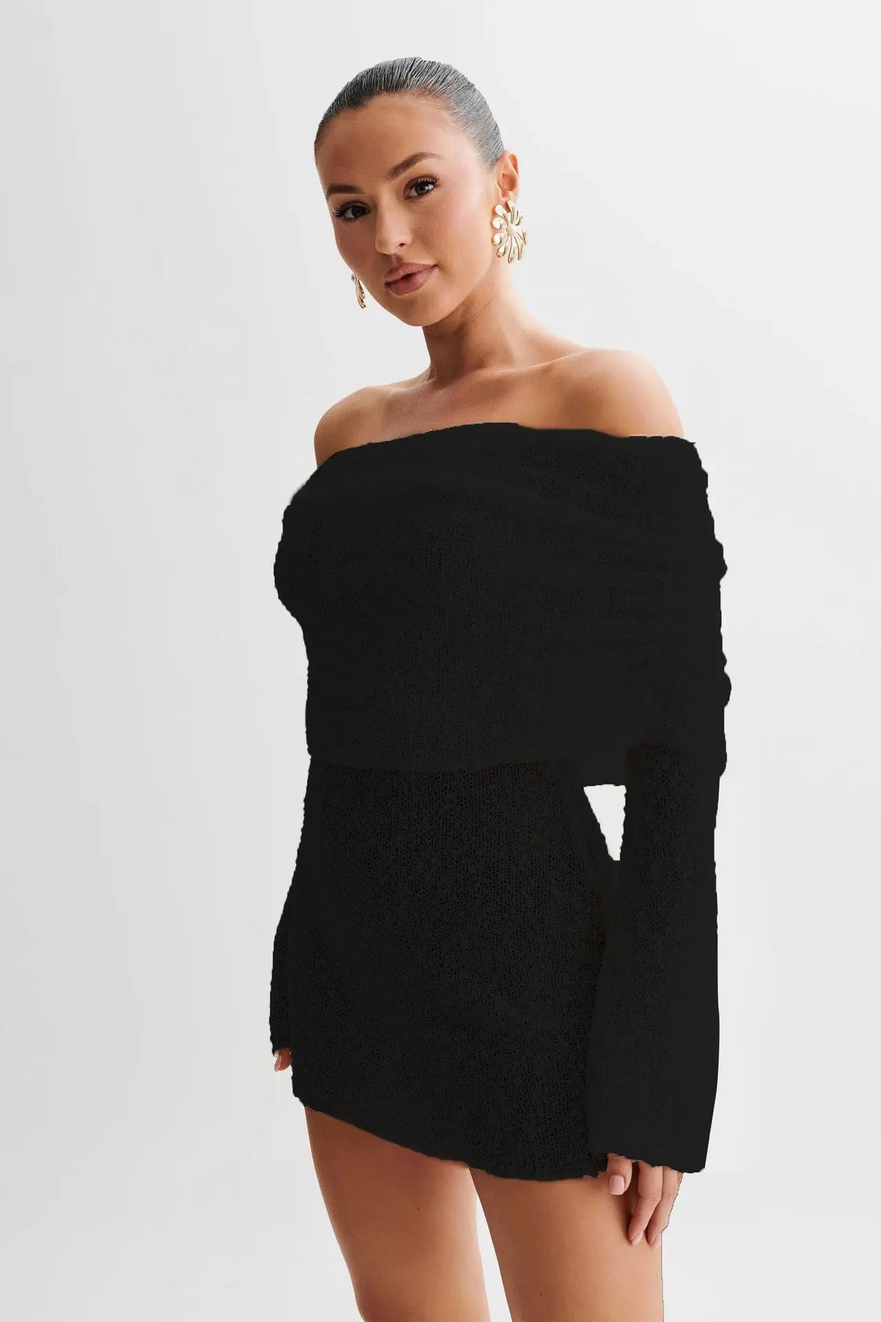 Off Shoulder Bodycon Long Sleeve Mini Dress null