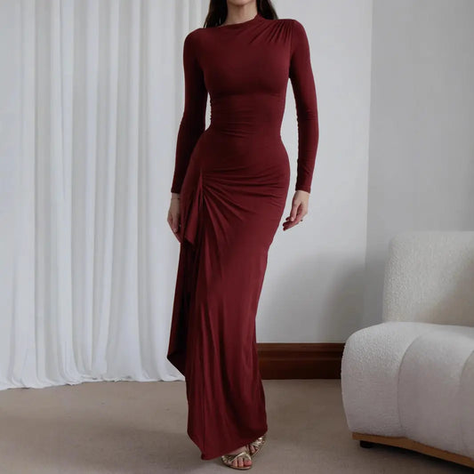 Slim-fitting Long-sleeved Asymmetric Split Dress null