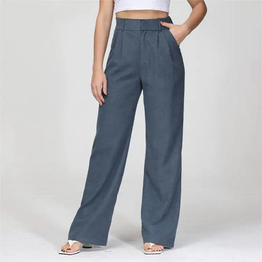 High Waist Straight Trousers With Pocket null