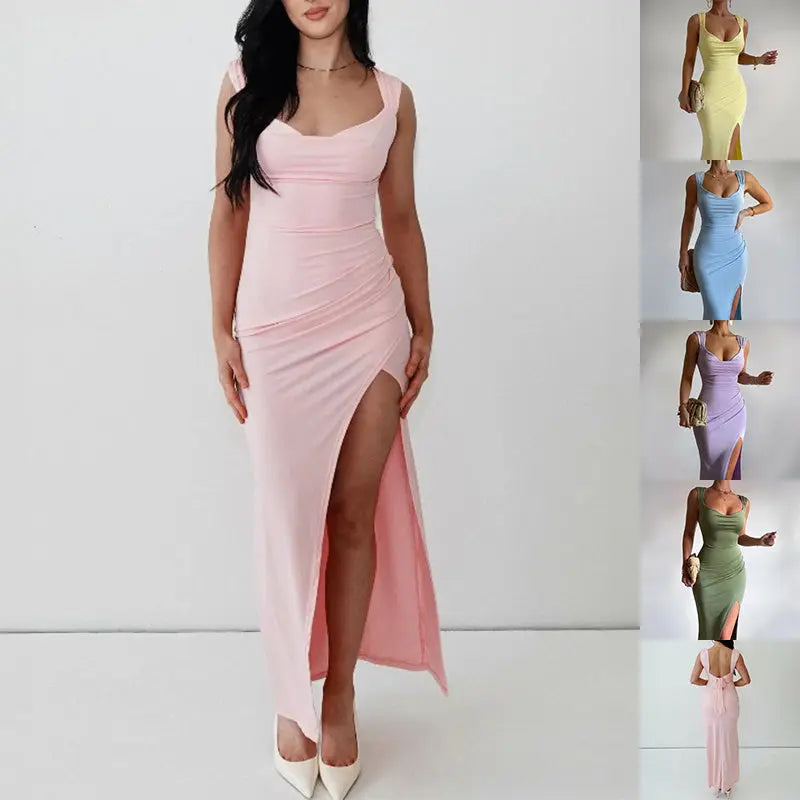 Slim Sleeveless Slit Dress With Back Tie null