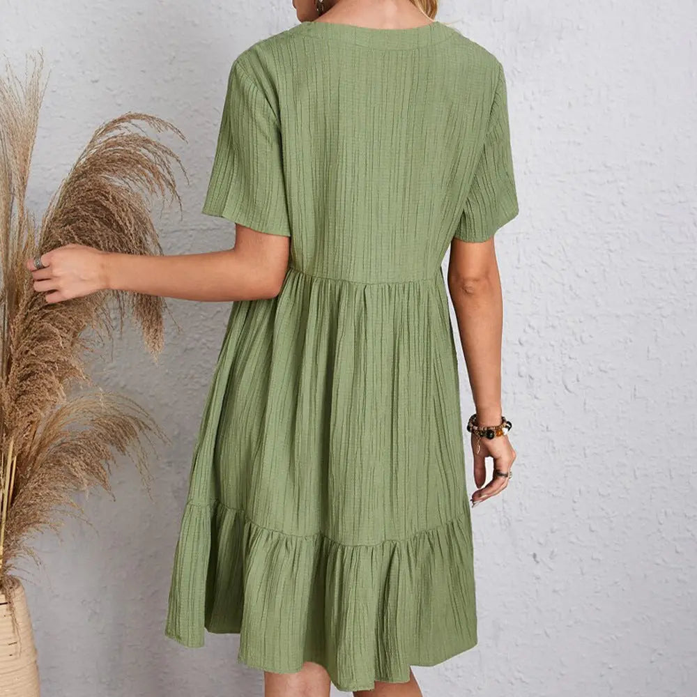 V-neck Short Sleeve Dress Summer Fashion Casual Loose Ruffled Dresses Beach Clothing Women Velare Lux