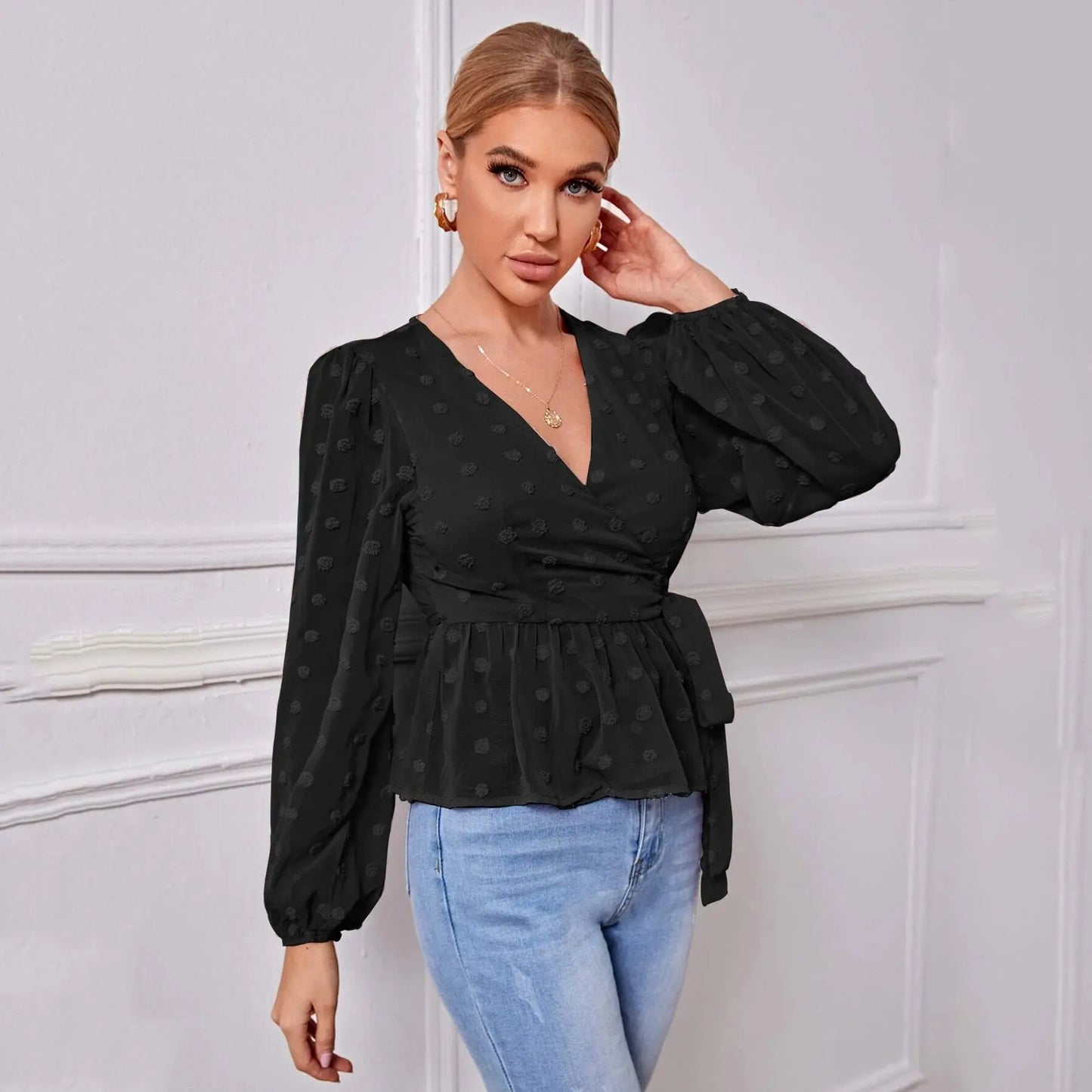 V-neck Slim-fit Light Mature Blouse null