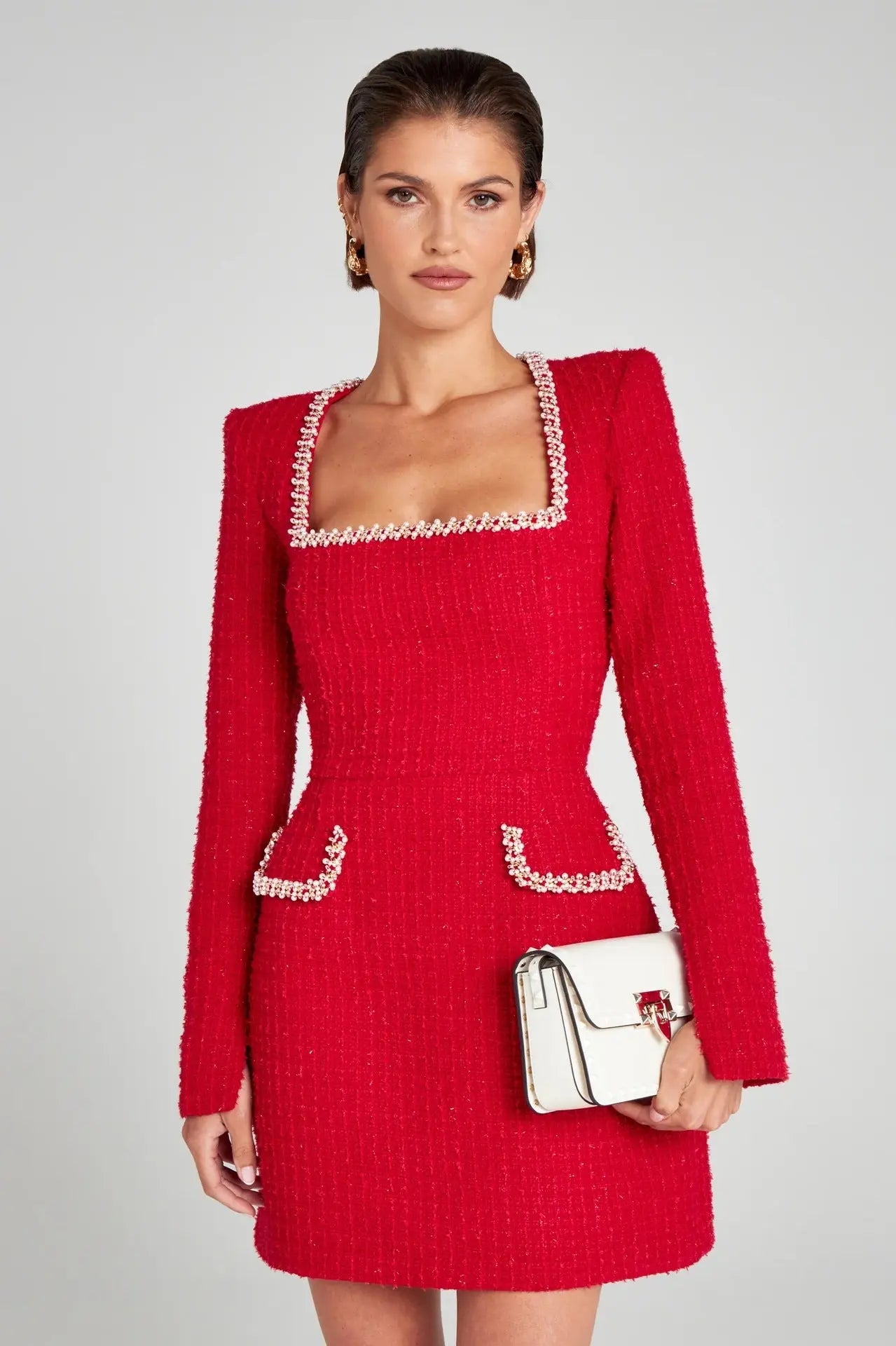 U-Neck Long Sleeved Beaded Dress null