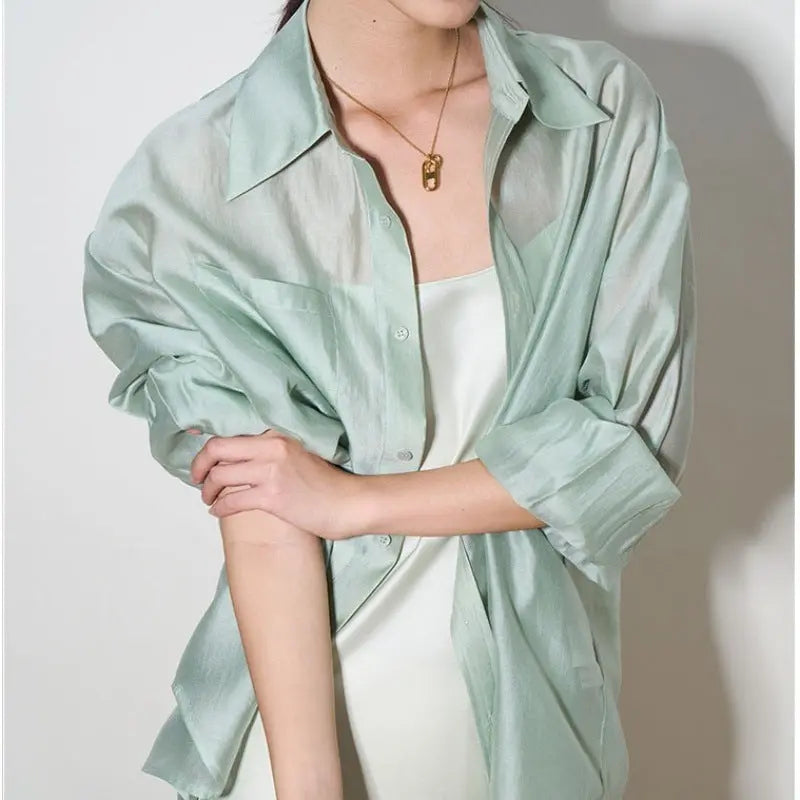 Tencel Cardigan Shirt For Women null