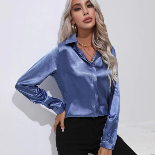 One Button Satin Long Sleeve Shirt null