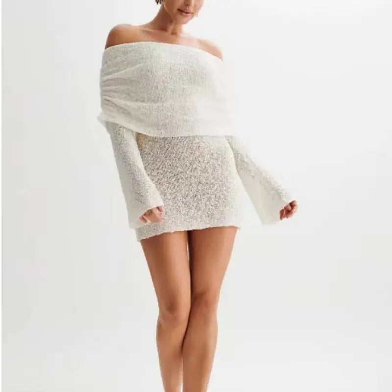 Off Shoulder Bodycon Long Sleeve Mini Dress null