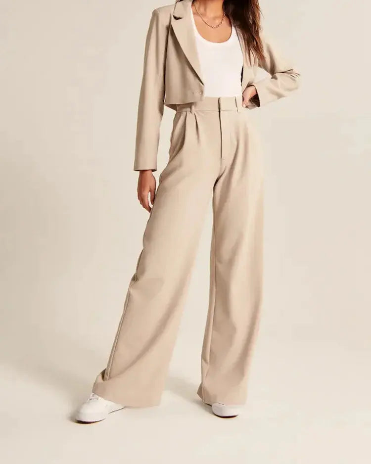 High Waist Straight Trousers With Pocket null