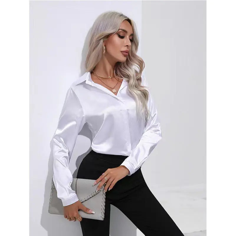 One Button Satin Long Sleeve Shirt null